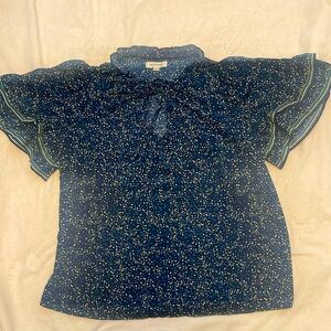 Max Studio navy top with two tiered light flowing ruffle short sleeves. Size S